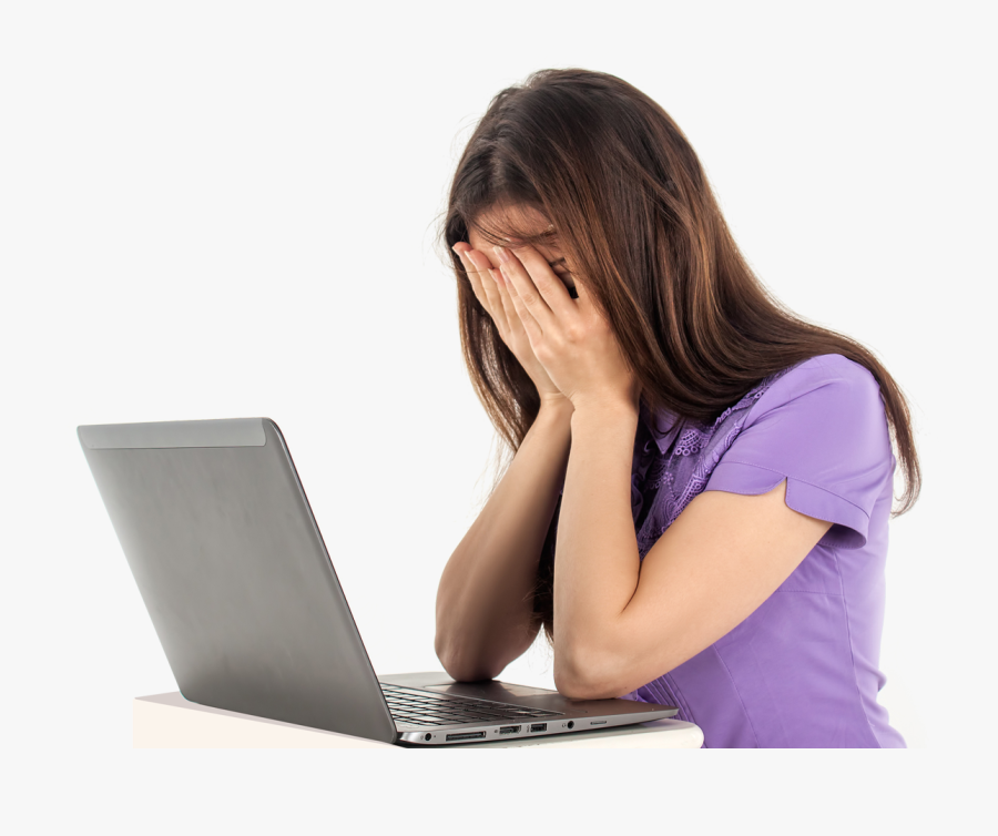 Clip Art Sad In Front Of - Sad Girl On Laptop, Transparent Clipart
