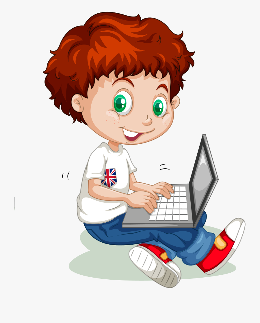 Vector Cartoon Boy Learning Png Download - Boy Using Computer Png, Transparent Clipart