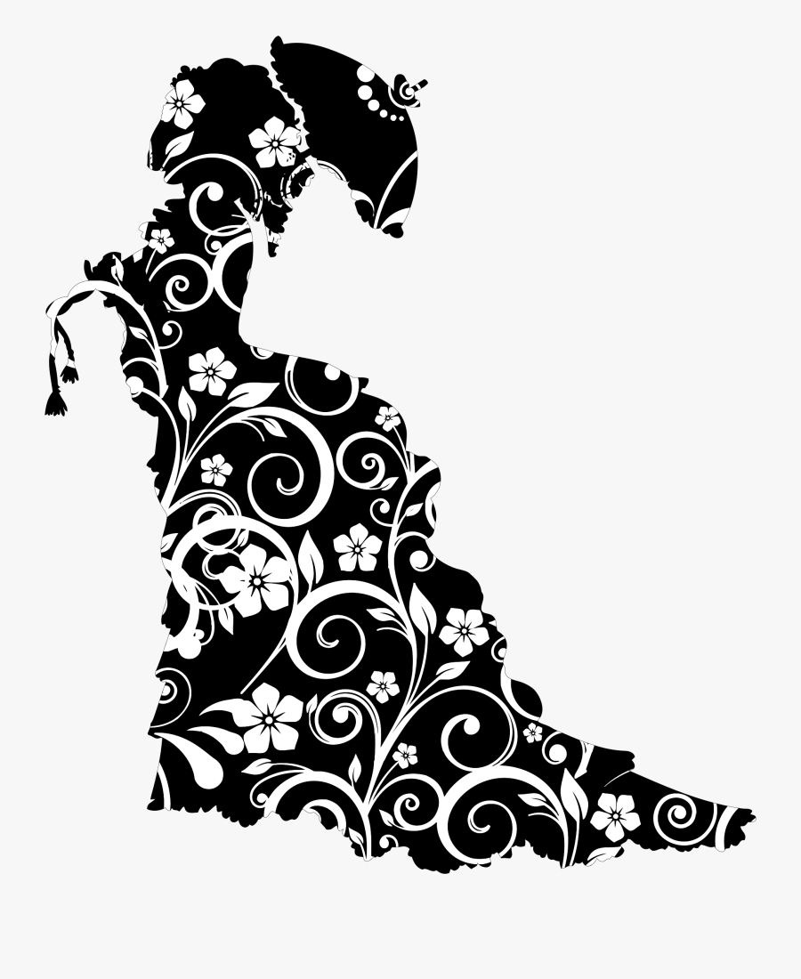 Floral Vintage Victorian Lady Silhouette - Victorian Png, Transparent Clipart