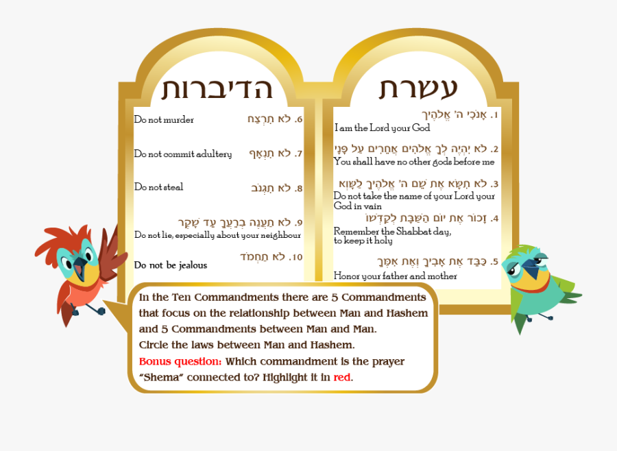 Ten Commandments Clipart Mount Sinai - Aseret Hadibrot In Hebrew, Transparent Clipart