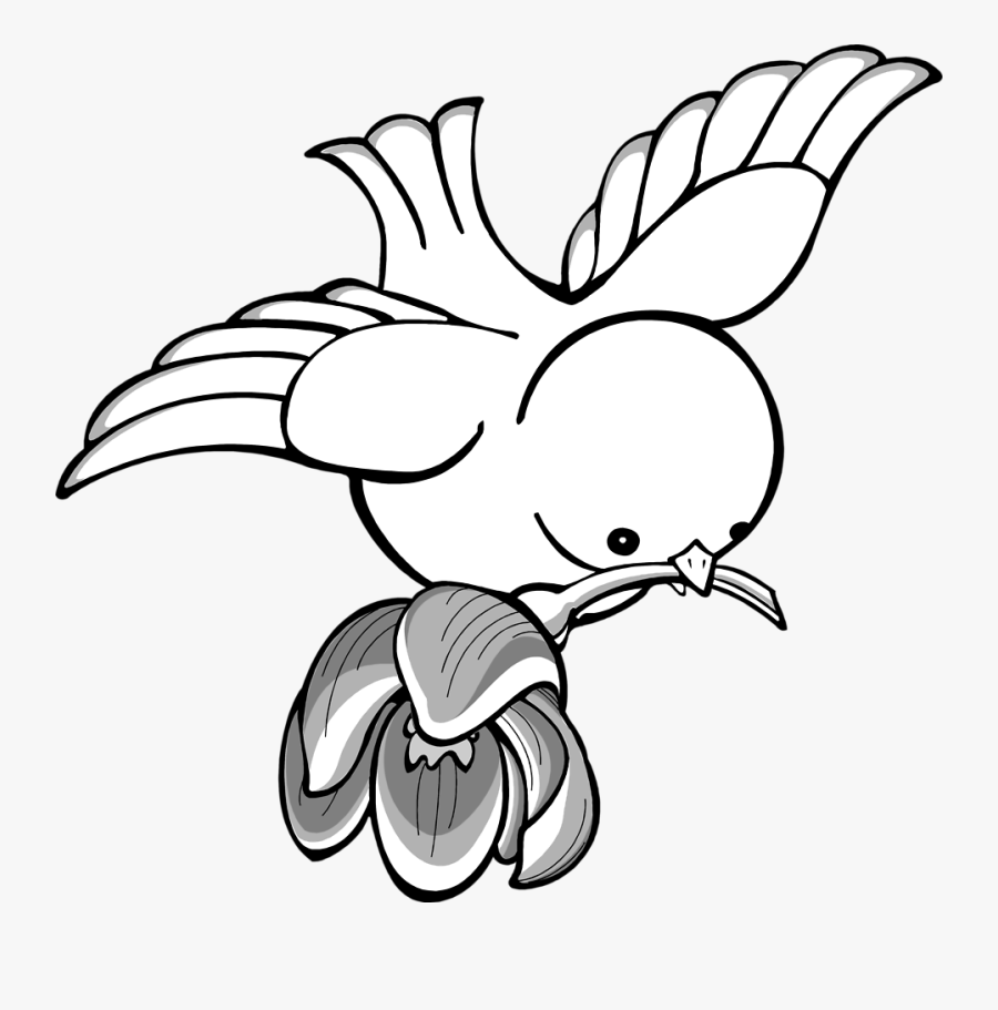 Transparent Mouth Talking Clipart Black And White - Flying Cartoon Bird Drawing, Transparent Clipart