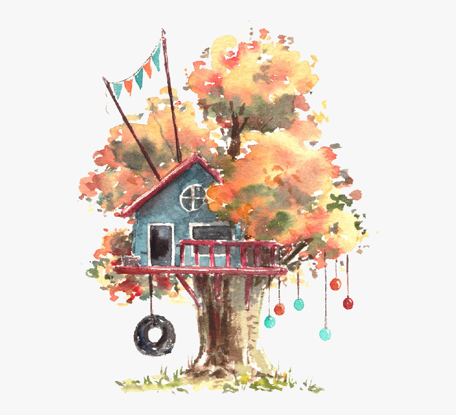 #watercolor #handpainted #treehouse #tree #house #party - Tree House Watercolor, Transparent Clipart