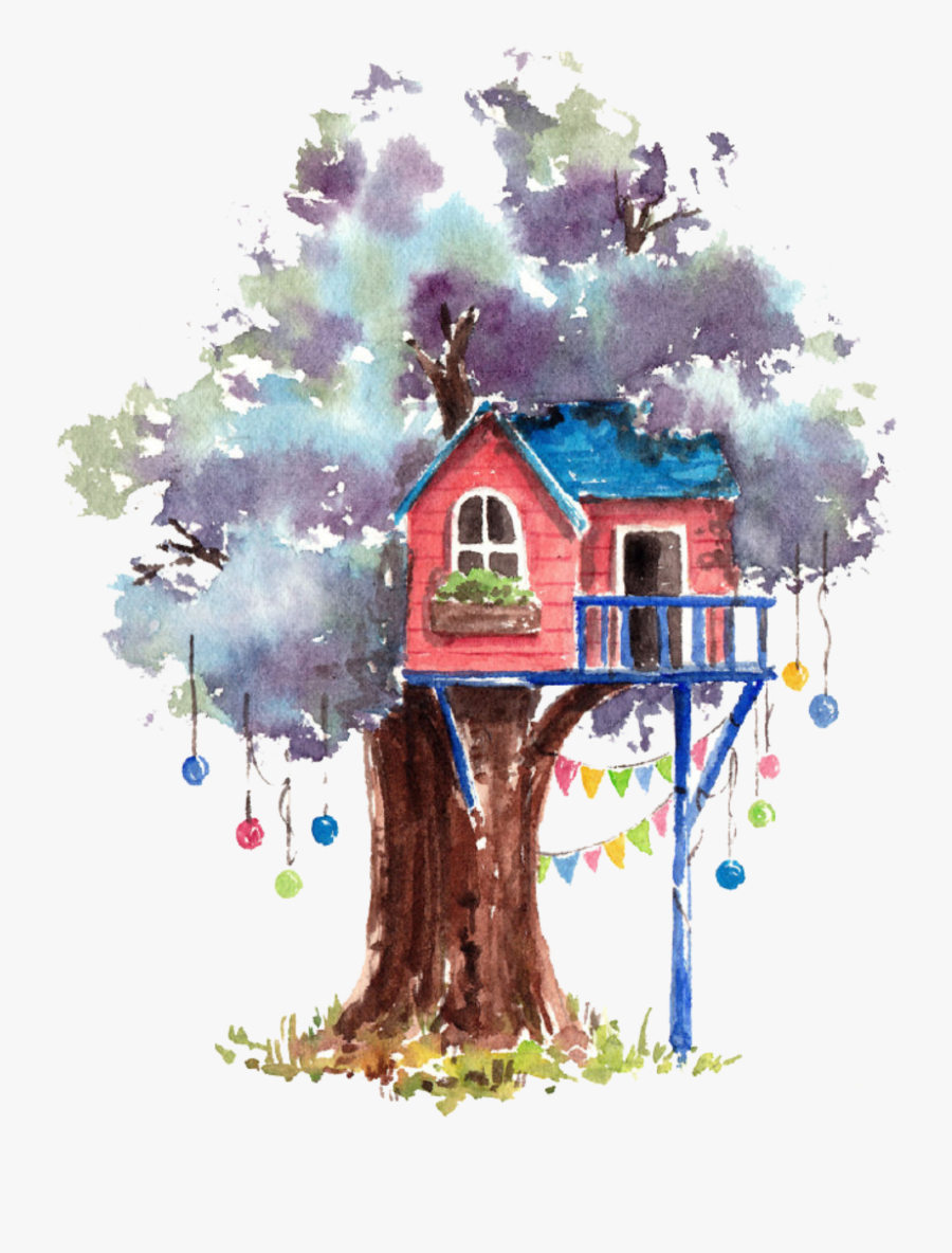 #ftestickers #watercolor #tree #treehouse - Download House Picture Png, Transparent Clipart