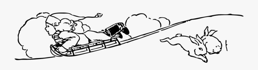 Child, Sledding, Sledge, Snow, Sled, Bunny, Rabbit, Transparent Clipart