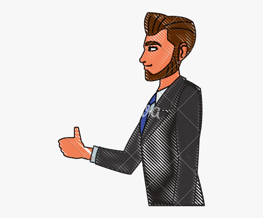 Drawing Character Business Man With Suit Profile, Transparent Clipart