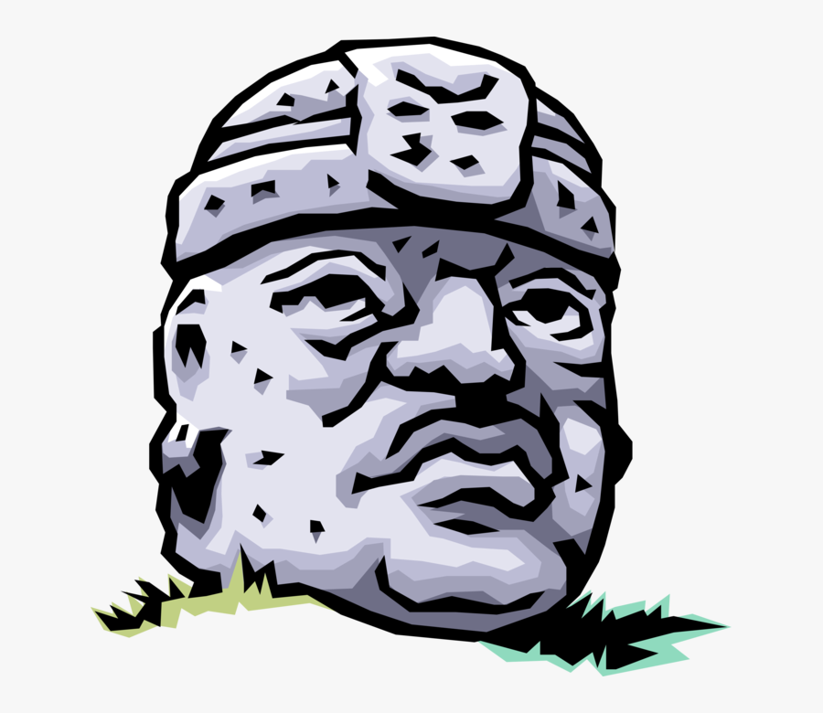 Vector Illustration Of Olmec Colossal Head Stone Sculpture , Free