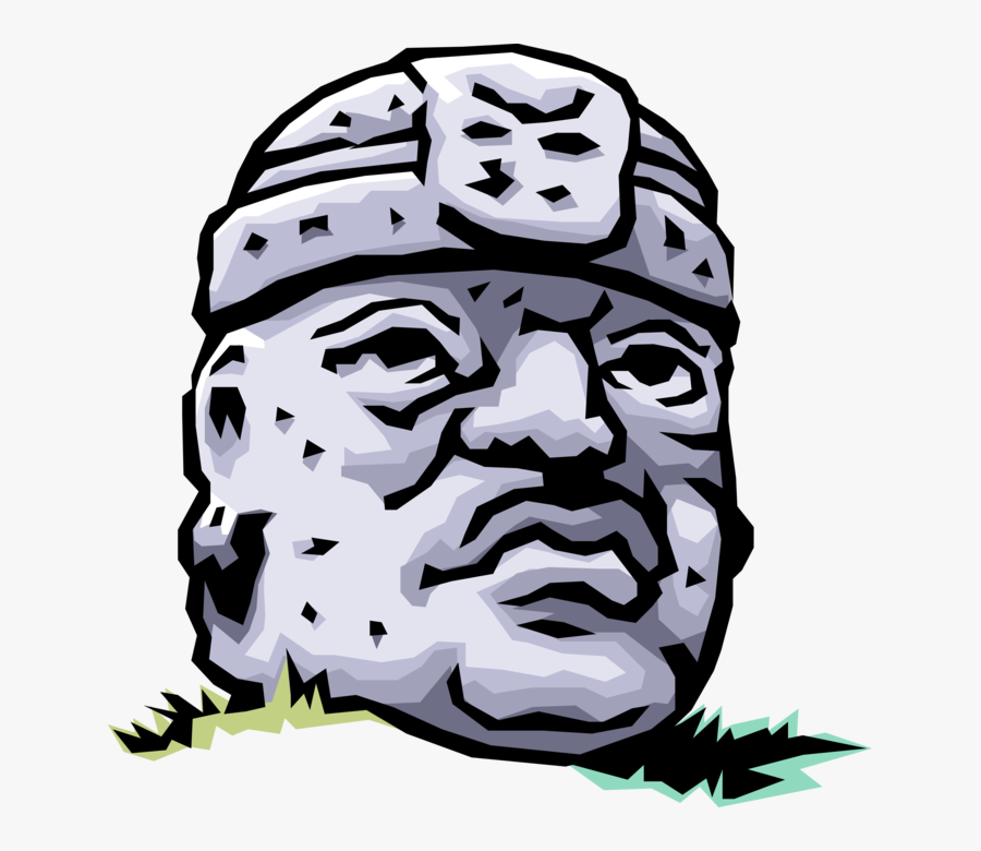 Vector Illustration Of Olmec Colossal Head Stone Sculpture, Transparent Clipart