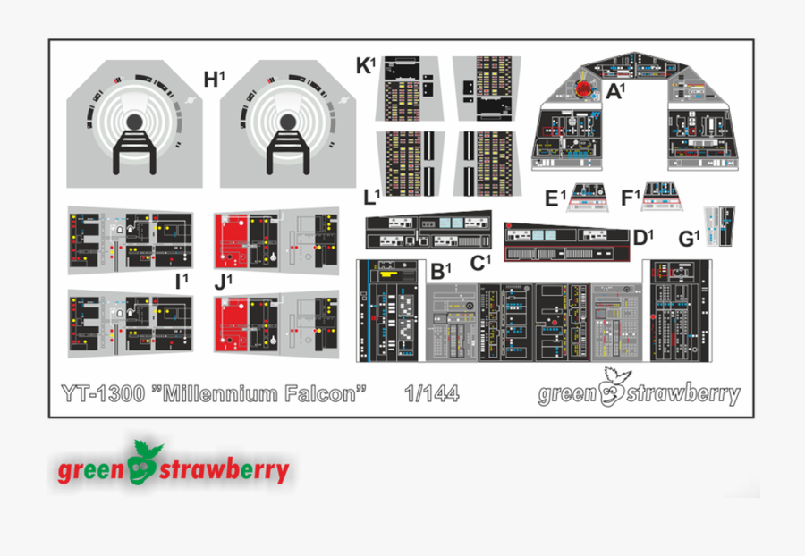 Green Strawberry 1/144 Yt-1300 "millennium Falcon - Bandai Millennium Falcon Cockpit Decals, Transparent Clipart