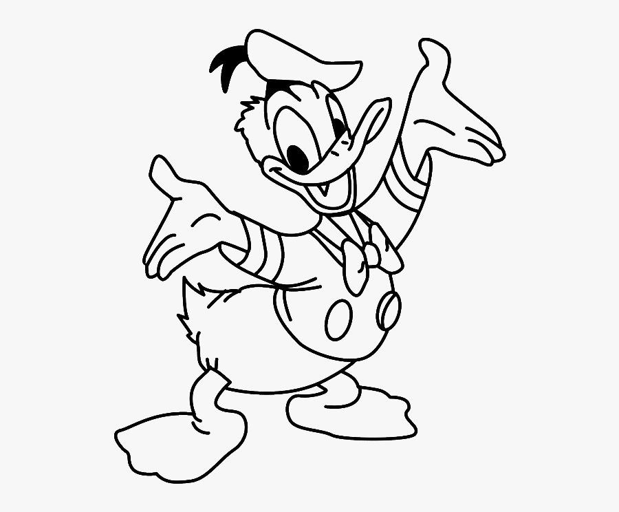Transparent Duck Clipart Black And White - Donald Duck Sketch For Colouring, Transparent Clipart
