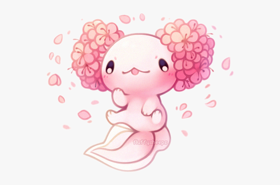#axolotl #axolote #pink #kawai #cute #flowers #petals#iwantaaxolotl - Baby Pink Axolotl Cute, Transparent Clipart