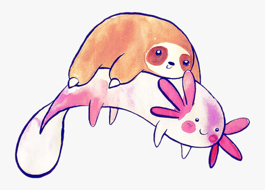 #art #cute #animals #weird #bff #friends #sloth #axolotl - Axolotl And Sloth, Transparent Clipart