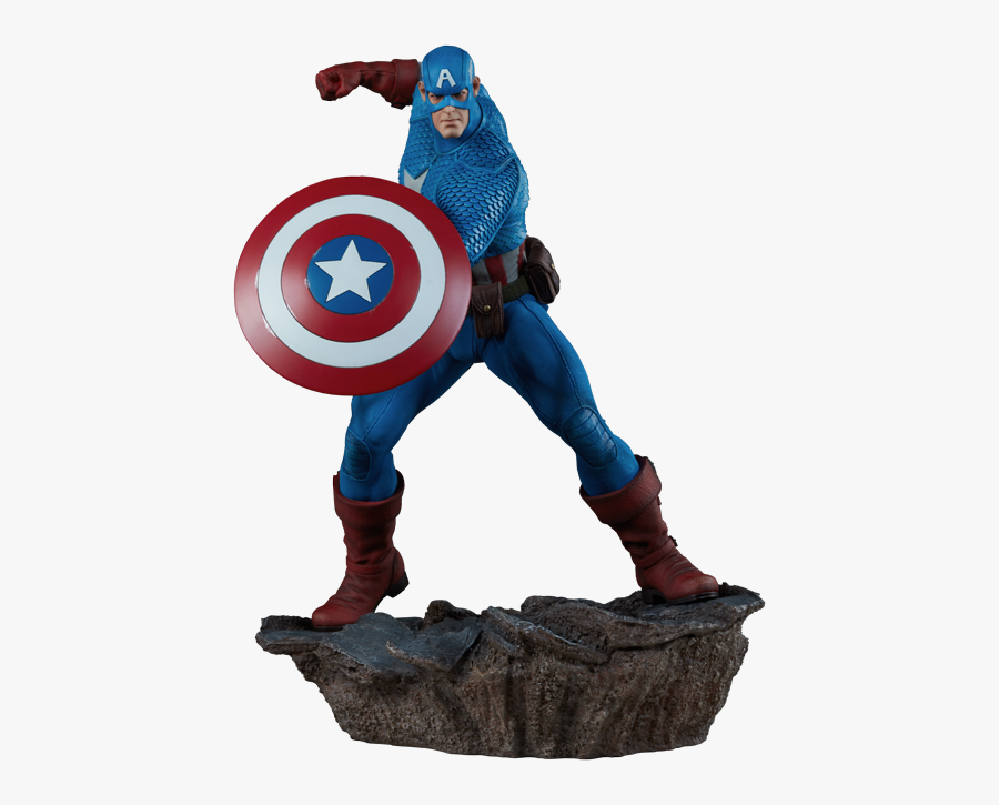 Marvel Captain America Statue By Sideshow Collectibles - Captain America Figure Cartoon, Transparent Clipart