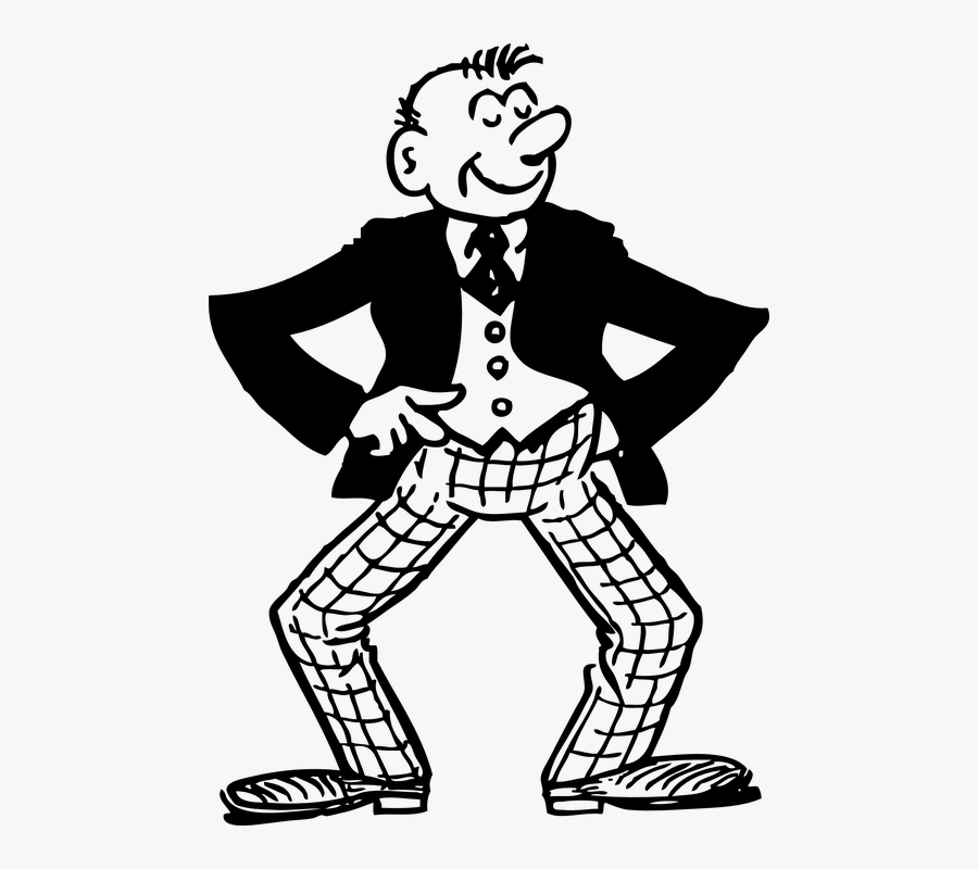 Man, Guy, Thin, Slim, Tie, Funny, Standing, Bent - Black And White Cartoon Man, Transparent Clipart