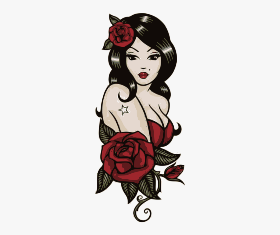 Visual Arts,plant,woman - Pin Up Tattoo Old School, Transparent Clipart