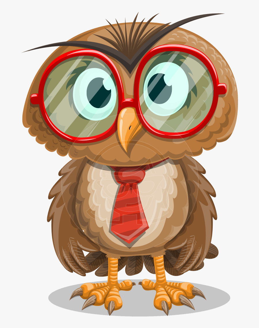 Clip Art Vector Owl Owlbert Witty - Cartoon Owl Wearing Glasses, Transparent Clipart