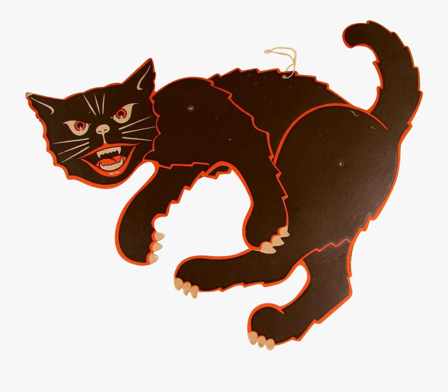 Black Cat Scary Scat Halloween Jointed Hanging Clipart - Cartoon, Transparent Clipart