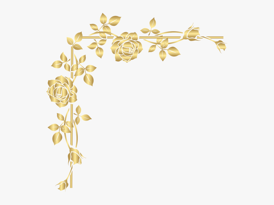 Gold Rose Corner Png Clip Art Image - Flower Border Gold Png, Transparent Clipart