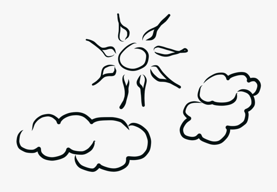 Sun, Clouds, Sunny Day, Cloudy Day, Sunrise, Nature - Sunny Day Black And White Png, Transparent Clipart