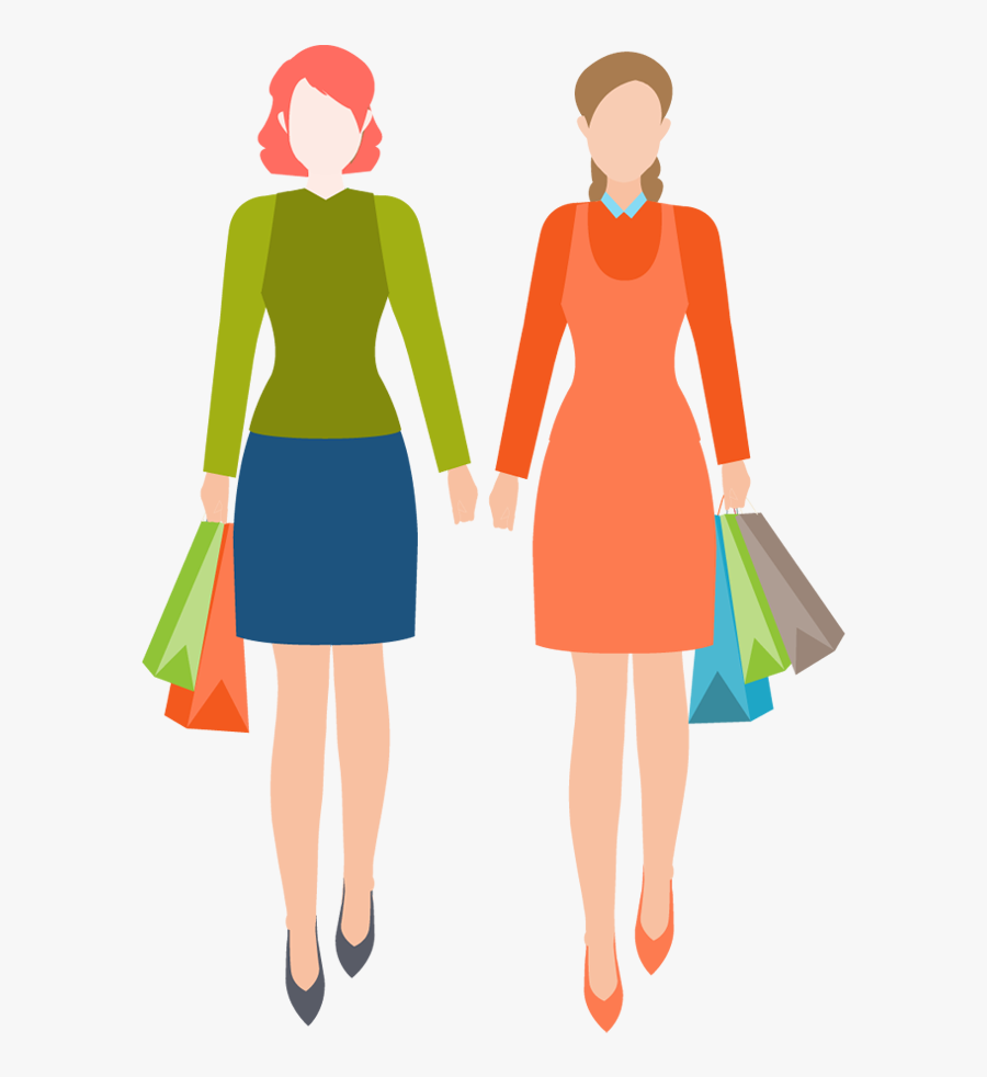 Two Young Woman Shopping Together - Illustration, Transparent Clipart