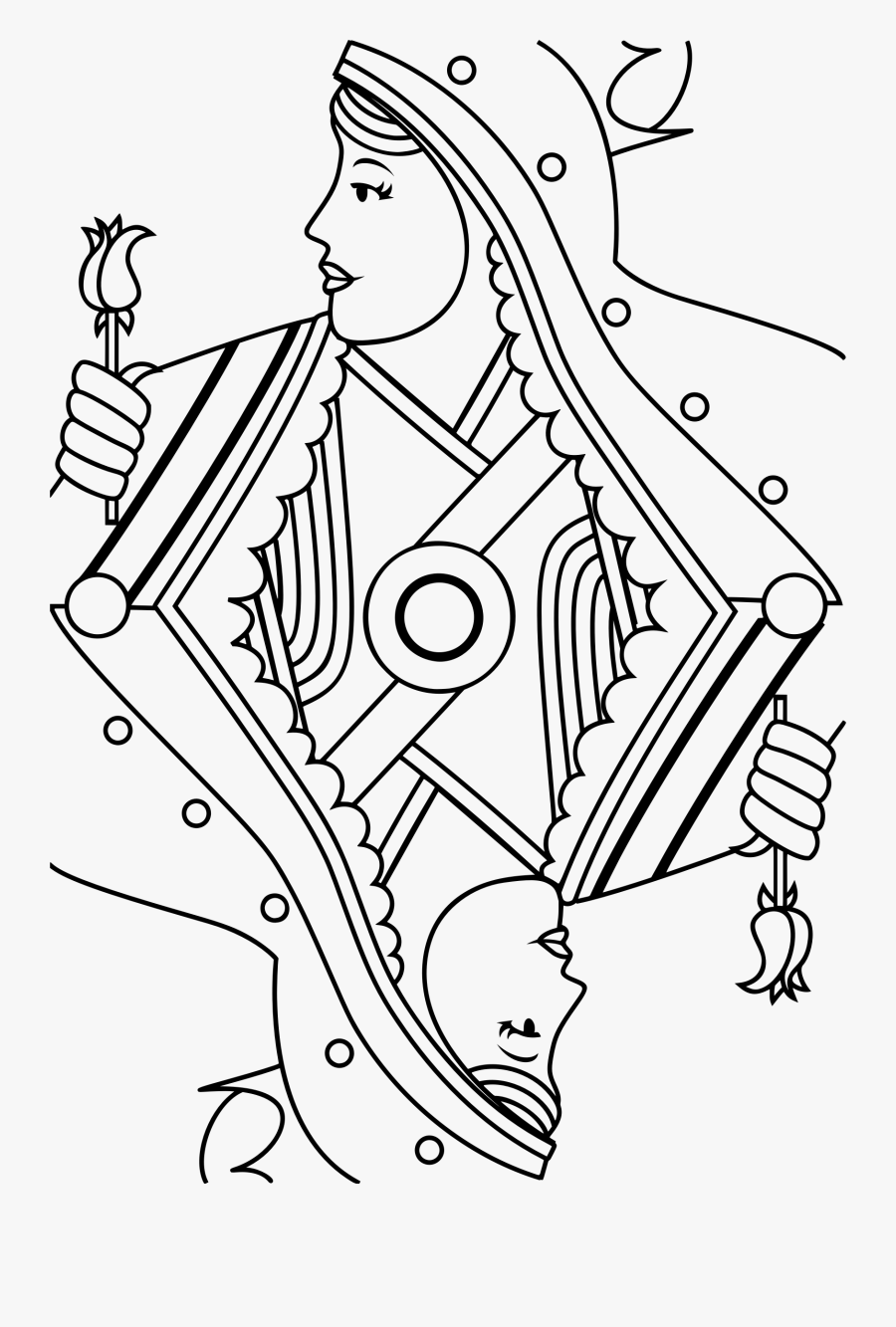 Transparent Queen Clipart - Playing Card Line Drawing, Transparent Clipart