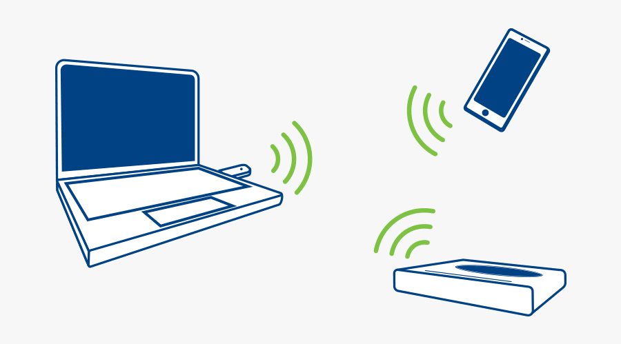 Diagram Showing Radio Waves Linking A Laptop With A - Wireless Computer, Transparent Clipart