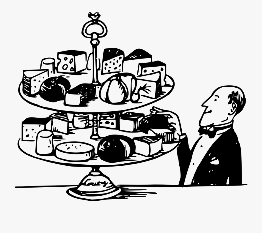 Cheese, Tray, Trays, Cheeses, Butler, Dairy, Appetizer - Buffet Food Black And White Clipart, Transparent Clipart