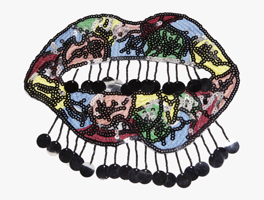 Sequin Sexy Mouth Patch With Sequin Tassels - Illustration, Transparent Clipart