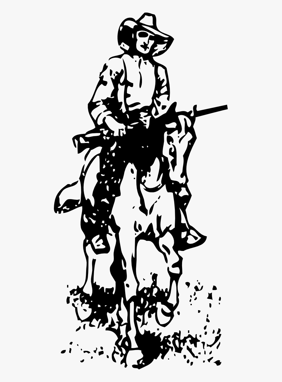 Cowboy On Horse Clip Art - Line Art Cowboy And Horse , Free Transparent