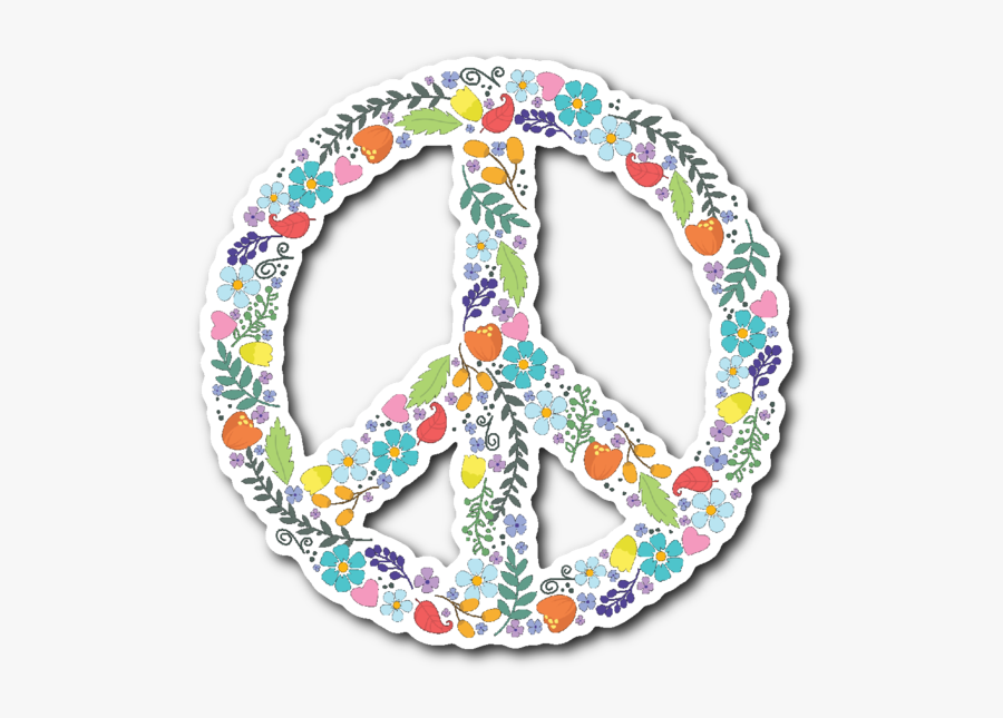 Floral Peace Sign Vinyl Die Cut Sticker - 70s Peace Sign Png, Transparent Clipart