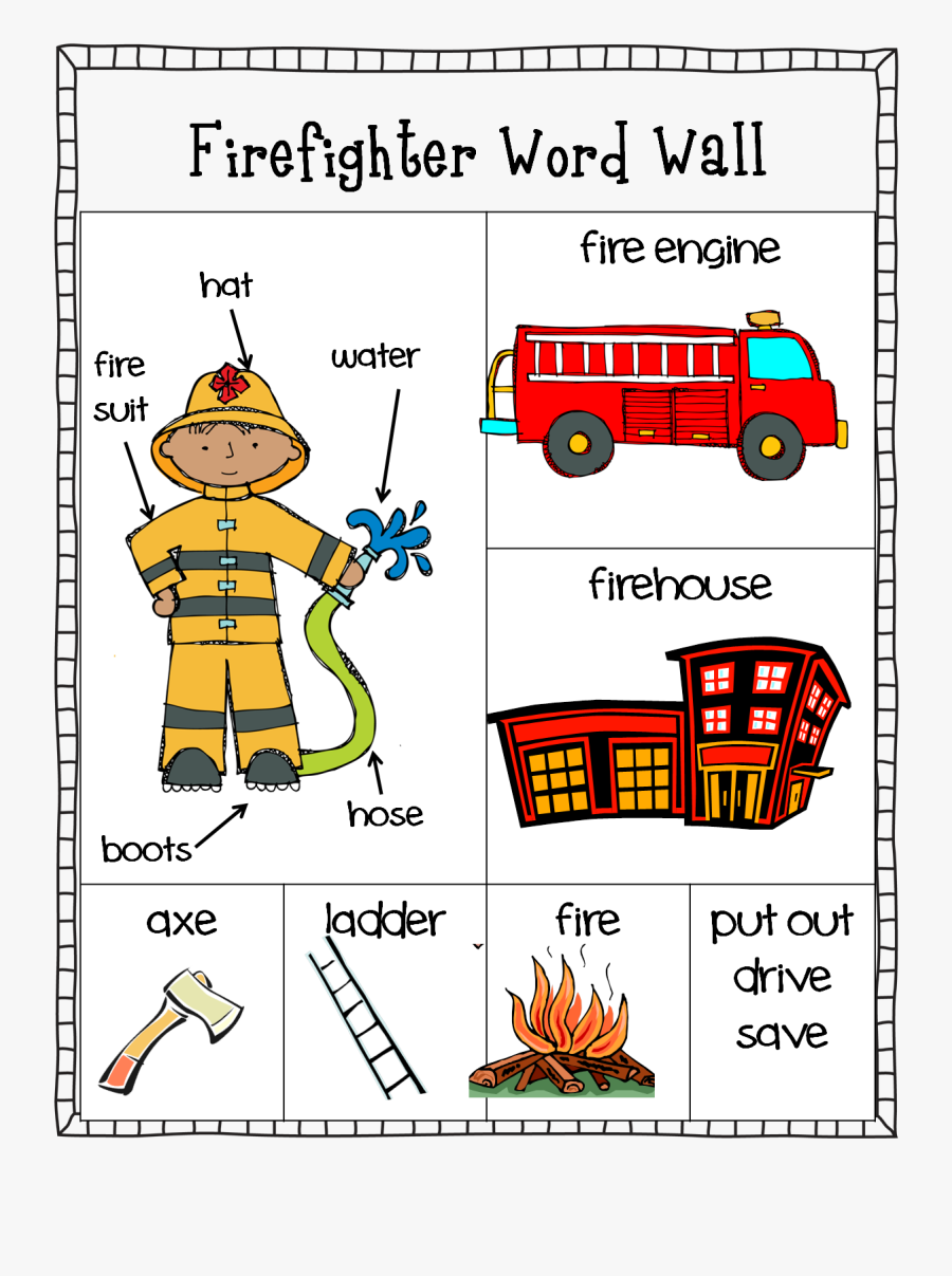 Free Writing Center Word - Pre K Firefighter Word Wall, Transparent Clipart