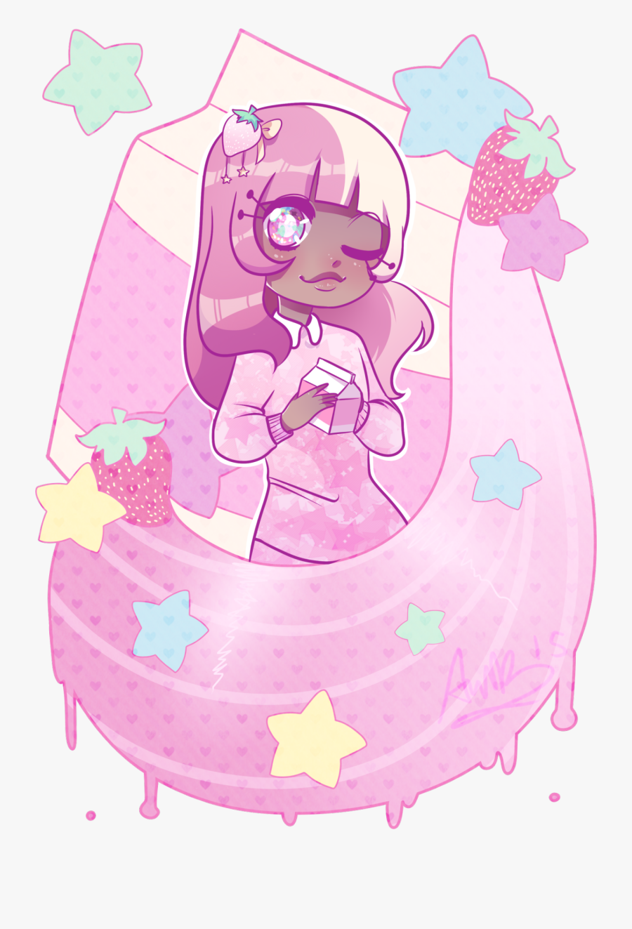 Transparent Clipart Of Milk - Strawberry Milk Girl Art, Transparent Clipart