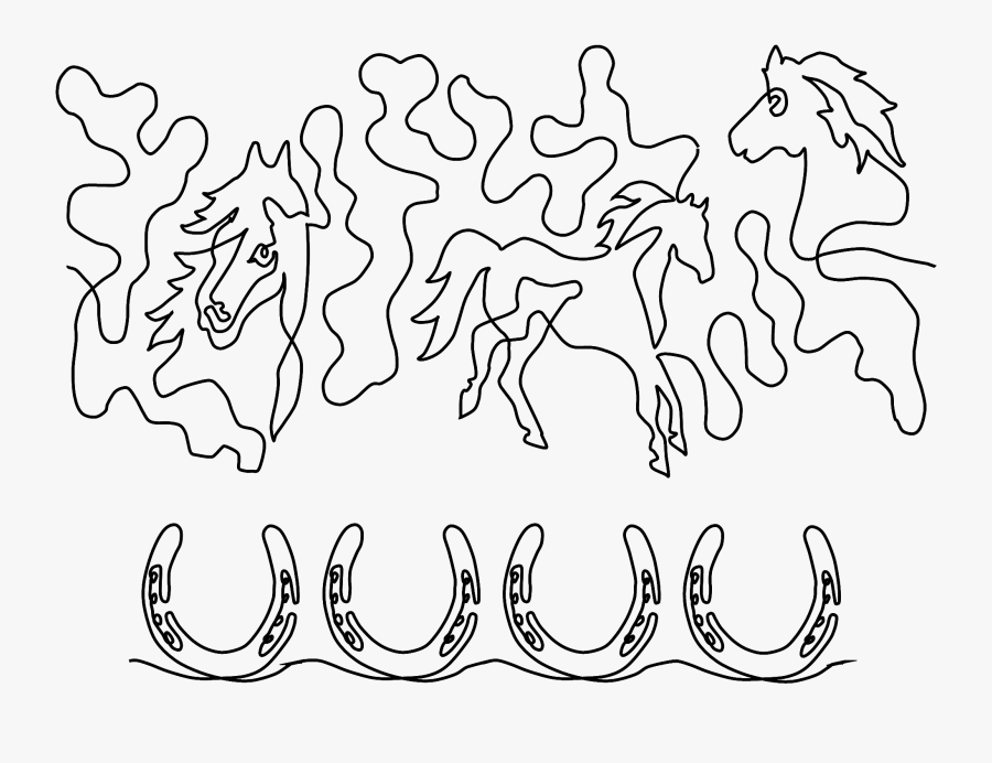 #40025 Mustangs With Horseshoe Border, 2x By Dave Hudson - Drawing, Transparent Clipart