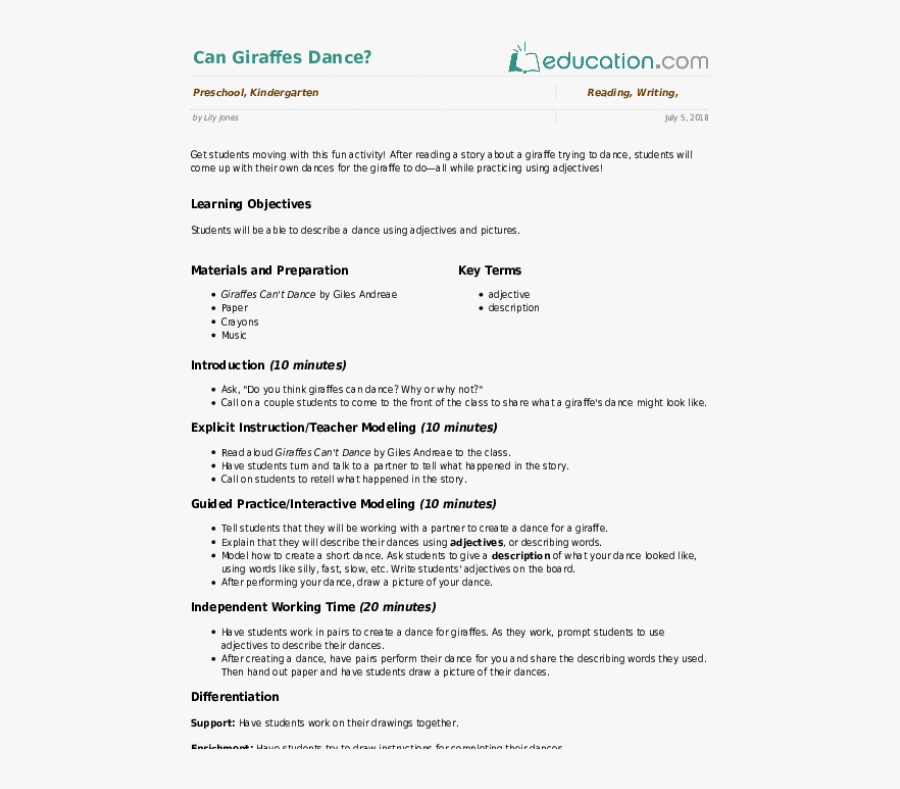 Can Giraffes Dance - Learning Resources On A Lesson Plan, Transparent Clipart