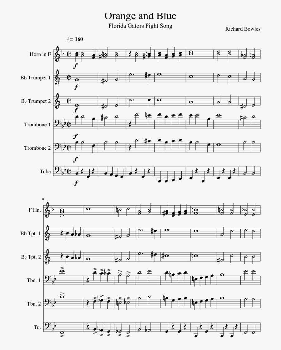 Florida Fight Song Sheet Music For French Horn, Trumpet, - Toxic Britney Spears Bass Sheet Music, Transparent Clipart
