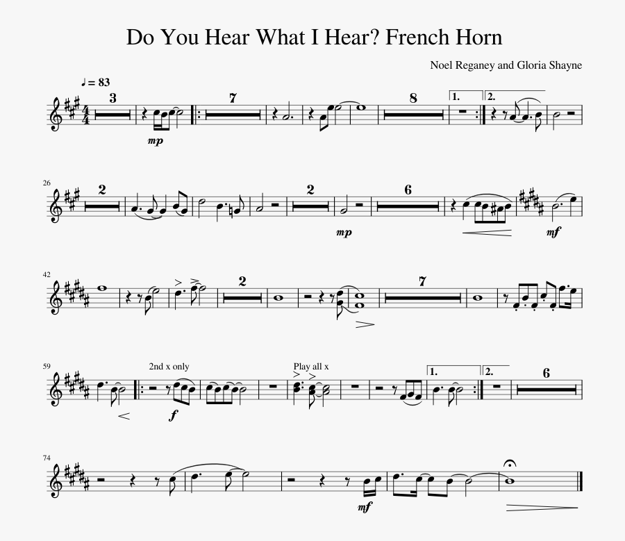 French Horn Sheet Music Composed By Noel Reganey And - Sheet Music, Transparent Clipart