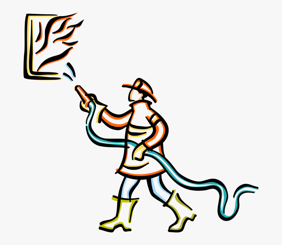 Transparent Fireman Hose Clipart - Clipart Firefighters Putting Out Fire Animated, Transparent Clipart