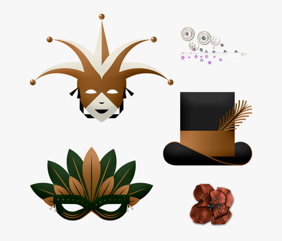 Masquerade Party, Mask, Balloons, Horn, Drink - Illustration, Transparent Clipart