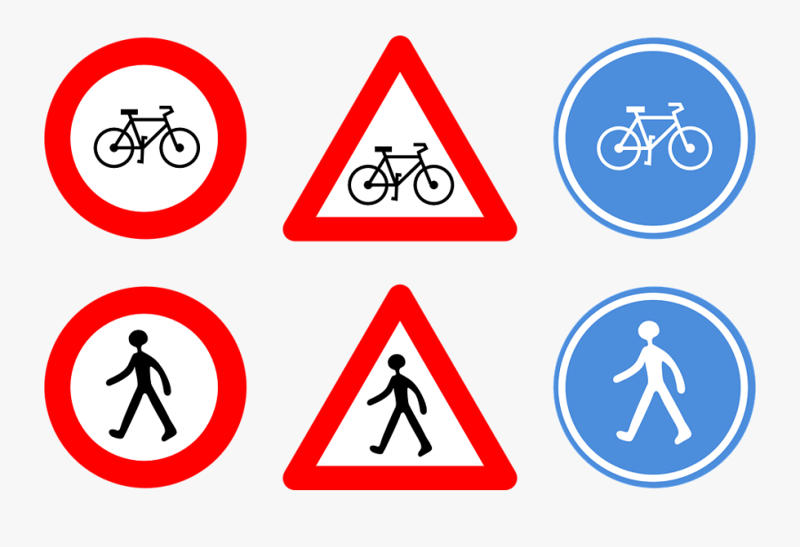 Road Signs, Bicycle, Cycle, Bike, Pedestrian, Walking - Clipart Traffic Signs, Transparent Clipart