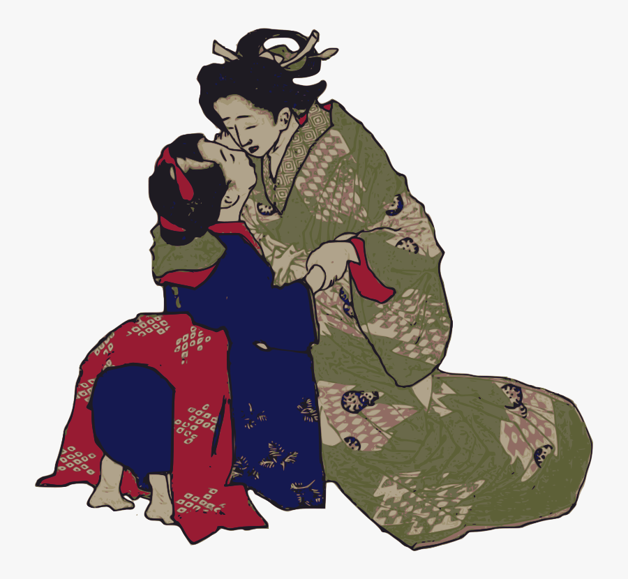 Kissing Geisha - 일본 귀여운 여자 포옹, Transparent Clipart
