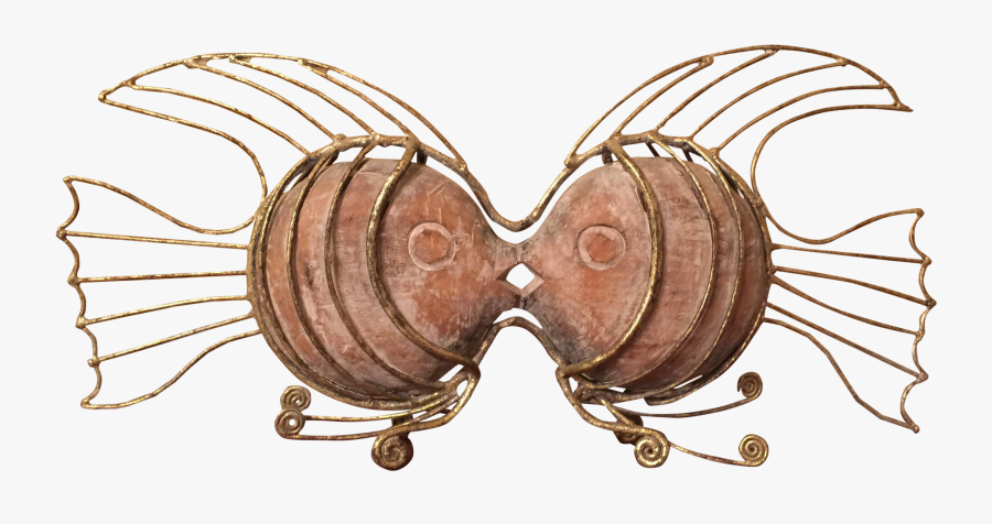 Gilded Metal & Carved Wood Kissing Fish Sculpture - Illustration, Transparent Clipart