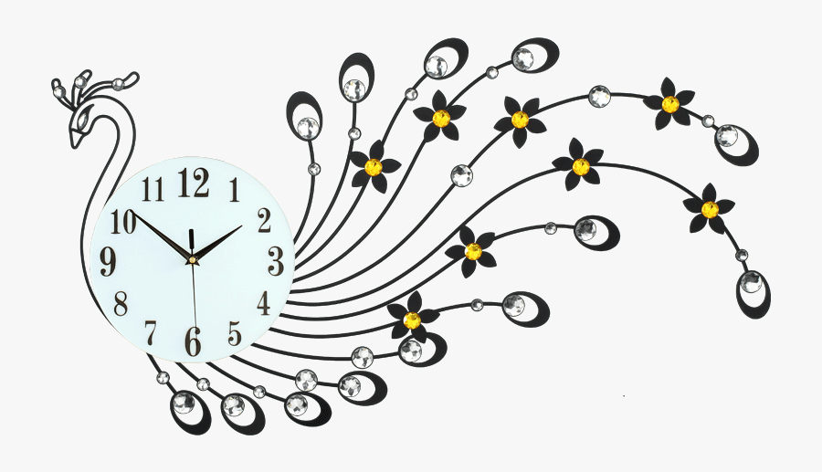 Peacock Clock Wall Clock Living Room Art Personality - Peacock Clock Clipart Black And White, Transparent Clipart