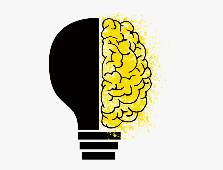 A Black Light Bulb, With The Right Side A Yellow Half-brain - Growth Mindset Backgrounds, Transparent Clipart