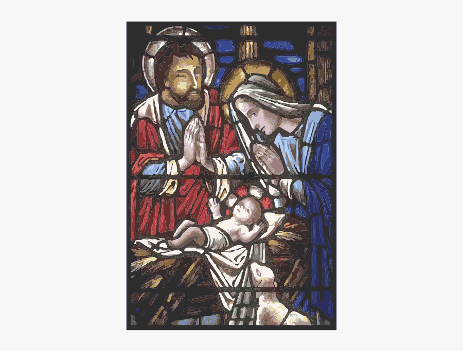 Free Holy Family In Stained Glass - Jesus Birth In A Stained Glass, Transparent Clipart