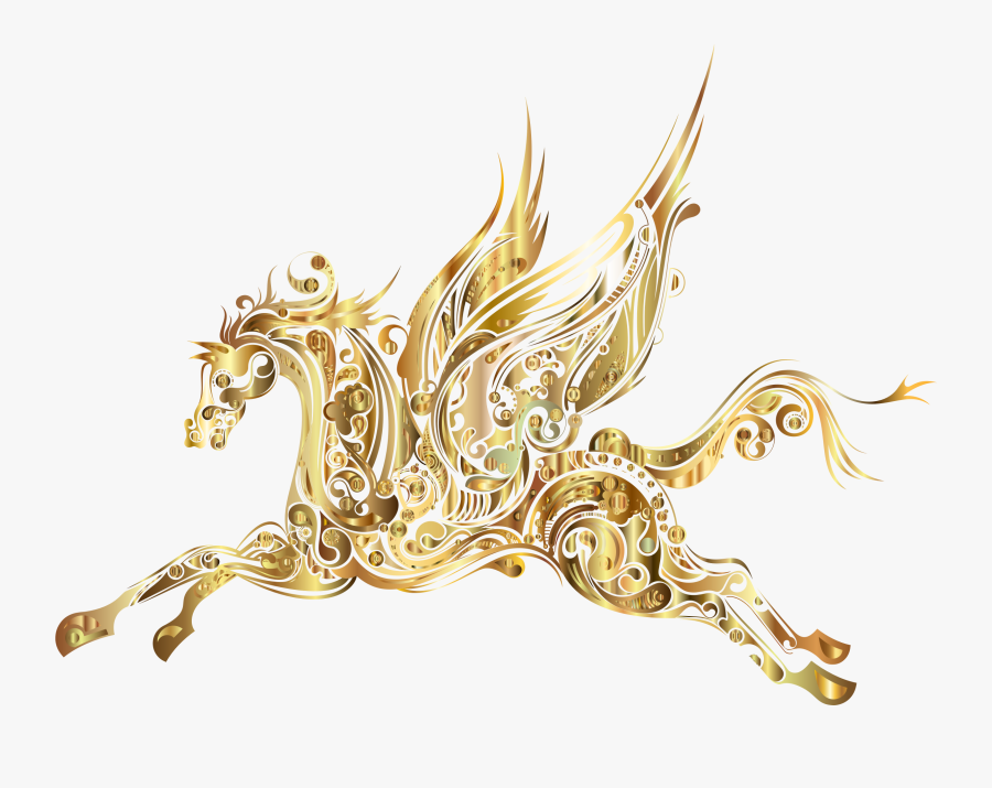 Mythical Creature,gold,fictional Character - Flying Horse In Gold, Transparent Clipart