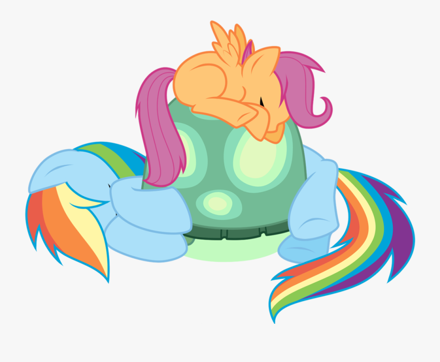 Kumkrum, Cute, Cutealoo, Female, Filly, Mare, Pegasus, - Scootaloo Sleeping On Rainbow Dash, Transparent Clipart