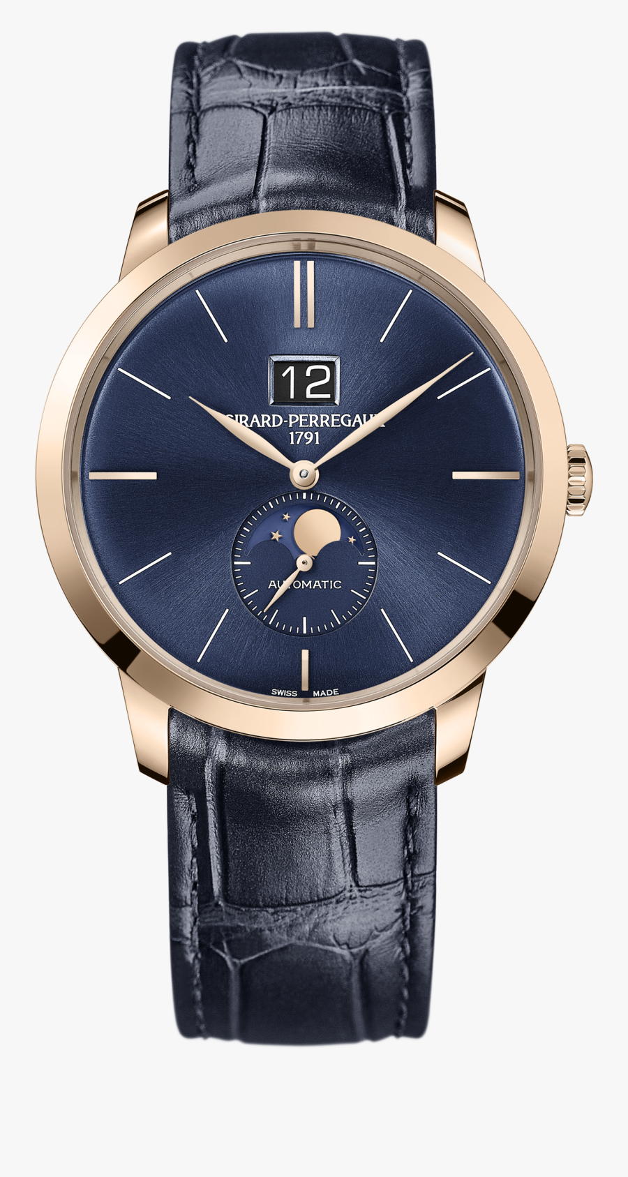 Transparent Moon Phase Clipart - Girard Perregaux 1966 Large Date Blue Dial Strap, Transparent Clipart