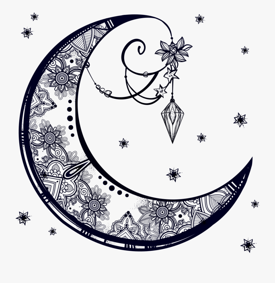 Decoration Moon Drawing Crescent Download Hq Png Clipart - Black And White Moon Drawing, Transparent Clipart