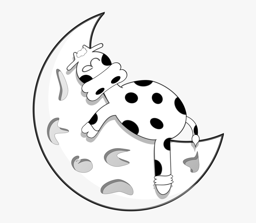 Transparent Cow Clipart Black And White - Cow On The Moon, Transparent Clipart