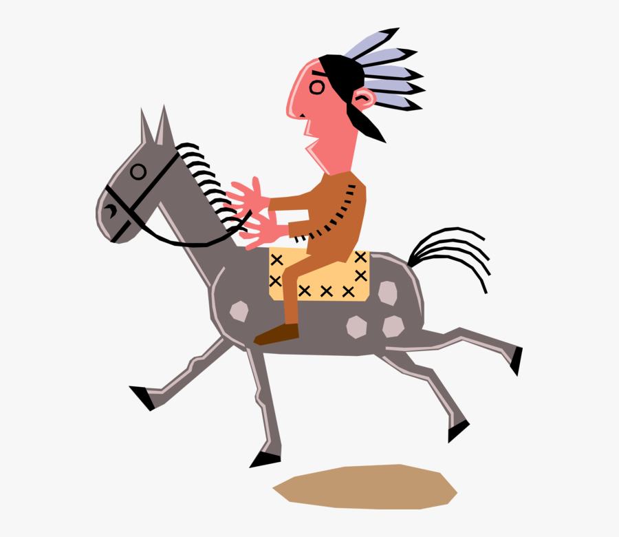 Vector Illustration Of Native American Indian Man On - Indians Riding Horse Clipart, Transparent Clipart
