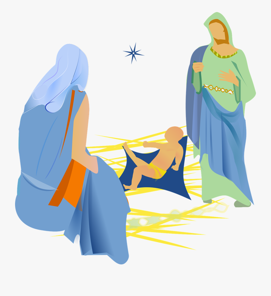 Blue,art,outerwear - Nativity With Christmas Tree Png, Transparent Clipart